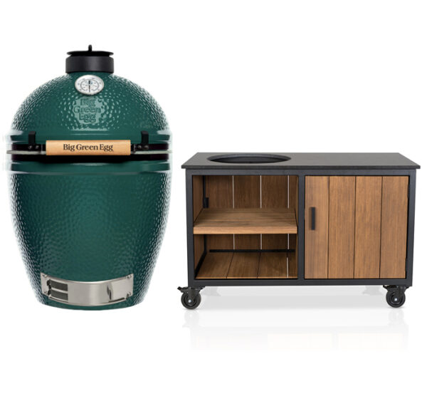Big Green Egg Large + Fraaii Tafel Staal Fraké Storage