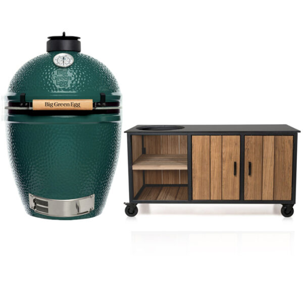 Big Green Egg Large + Fraaii Tafel Staal Fraké Inferno
