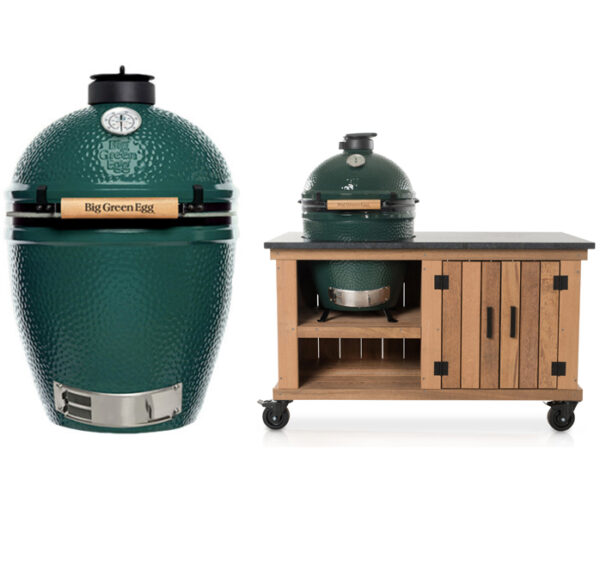 Big Green Egg Large + Fraaii Tafel Meranti Storage met werkblad Dekton
