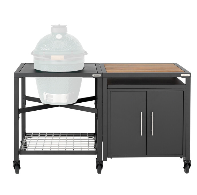 Big Green Egg Medium met EGG frame en Expansion Cabinet met Acacia Wood Insert kopie