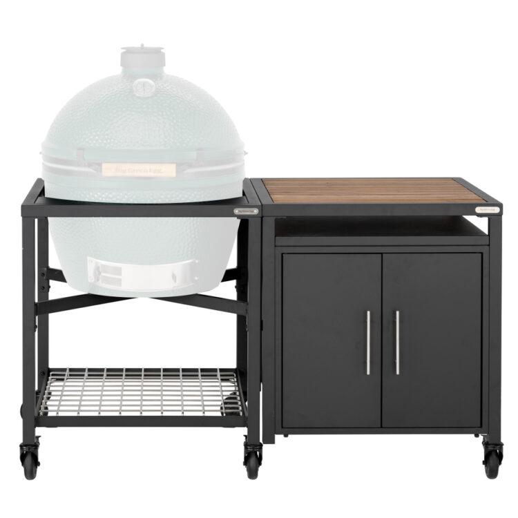 Big Green Egg XL met EGG frame en Expansion Cabinet met Acacia Wood Insert kopie