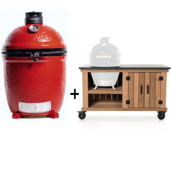 Kamado Joe Classic 3 + Fraaii Tafel Meranti Storage met werkblad Dekton