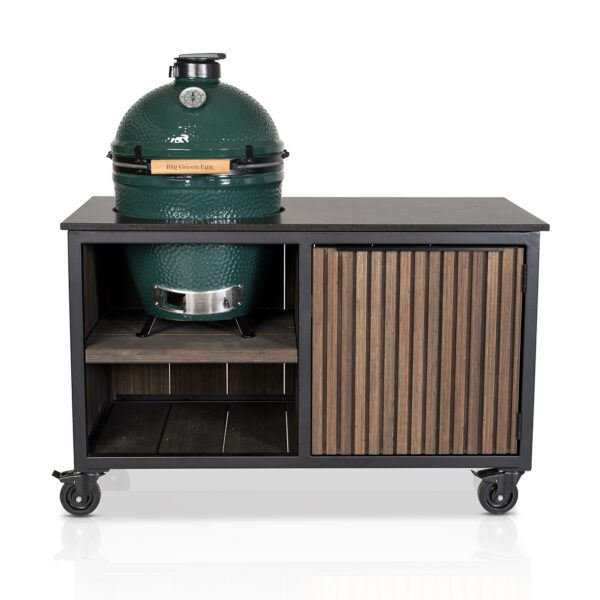Big Green Egg Large + Fraaii Tafel Bamboo Graphite Rhombus Storage