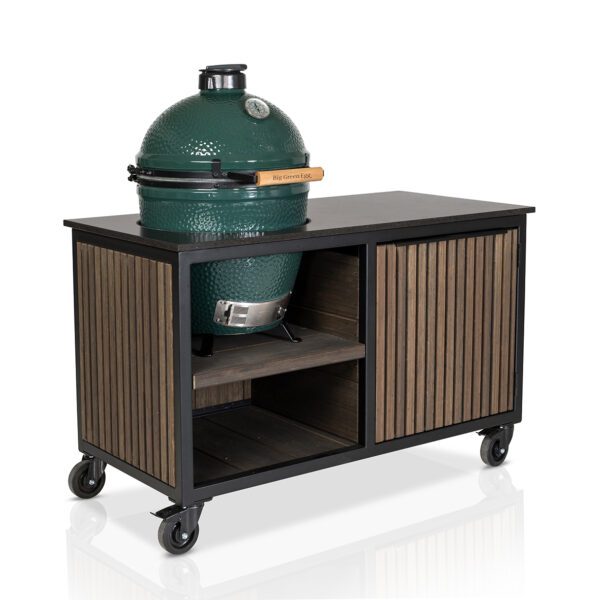 Big Green Egg Large + Fraaii Tafel Bamboo Graphite Rhombus Storage