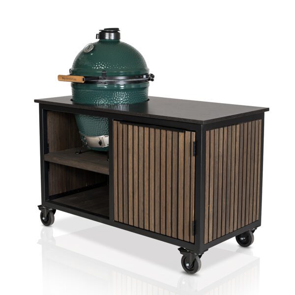 Big Green Egg Large + Fraaii Tafel Bamboo Graphite Rhombus Storage