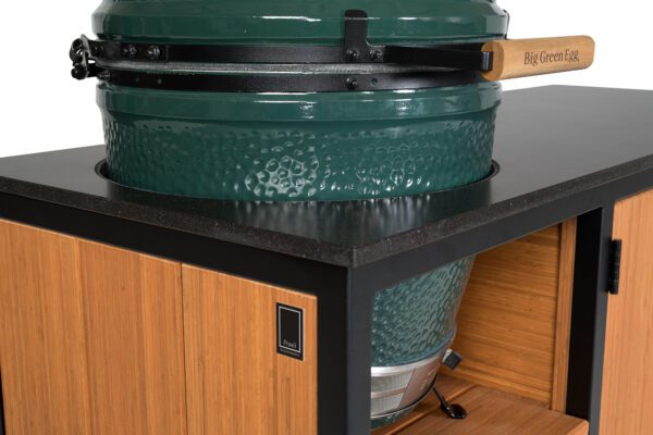 Big Green Egg Large + Fraaii Tafel Bamboo Teak Oil Storage