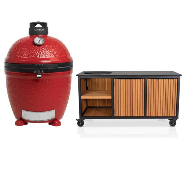Kamado Joe Classic 2 + Fraaii Tafel Bamboo Teak Oil Rhombus Inferno