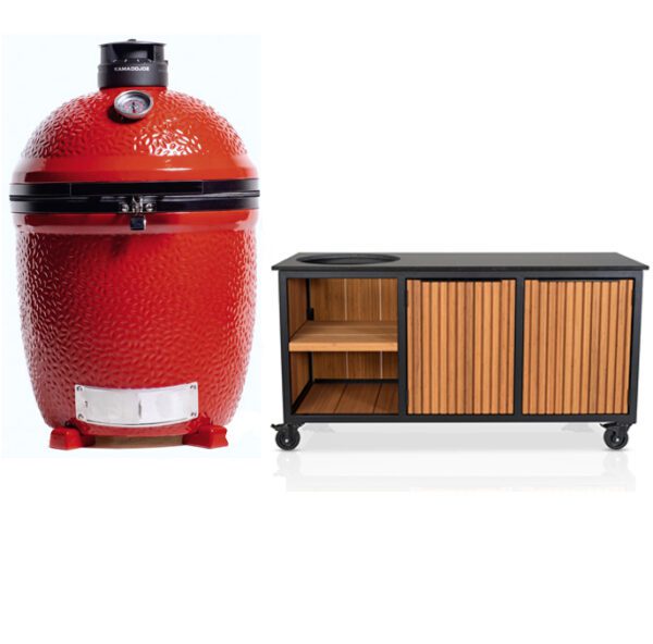 Kamado Joe Classic 3 + Fraaii Tafel Bamboo Teak Oil Rhombus Inferno