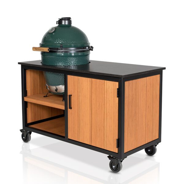Big Green Egg Large + Fraaii Tafel Bamboo Teak Oil Storage